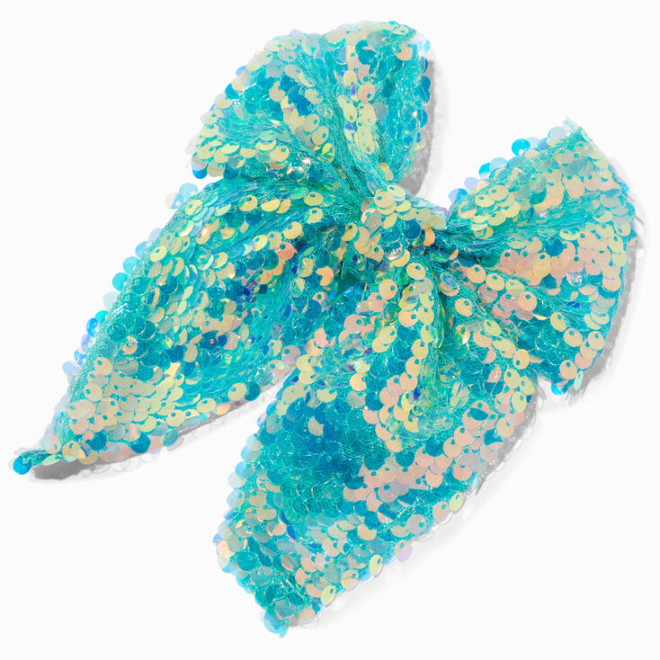 Barrette &agrave; n&oelig;ud paillettes mousseline bleu sarcelle Claire&#39;s Club,