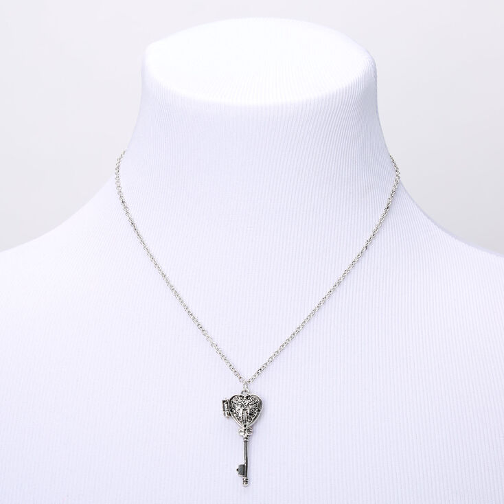 Silver Heart Key Locket Pendant Necklace,