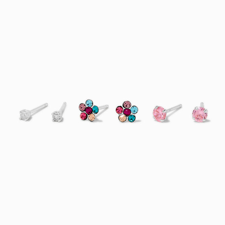 Clous d&#39;oreilles fleurs violets couleur argent&eacute;e C LUXE by Claire&#39;s - Lot de 3,
