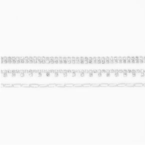 Silver Rhinestone Choker Necklaces - 3 Pack,