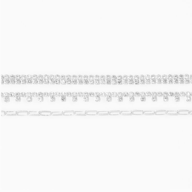 Silver Rhinestone Choker Necklaces - 3 Pack,