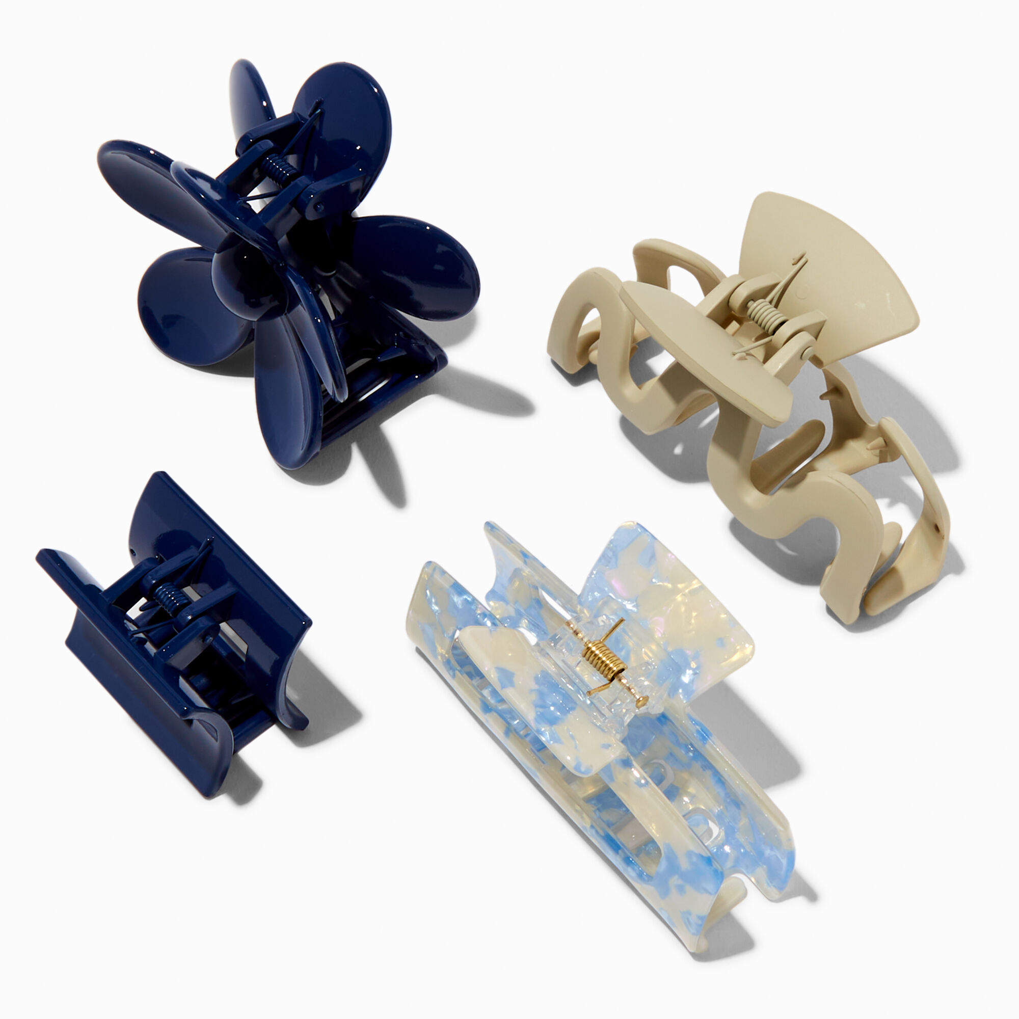 Pinces à cheveux de tailles variées fleurs bleues - Lot de 4,