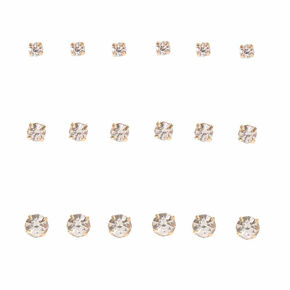 Gold-tone Graduated Crystal Stud Earrings - 9 Pack,