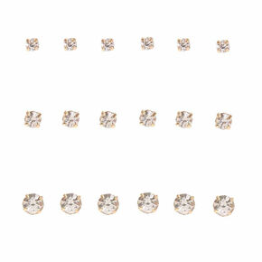 Gold Graduated Crystal Stud Earrings - 9 Pack,