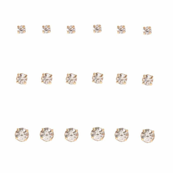 Gold Graduated Crystal Stud Earrings - 9 Pack,