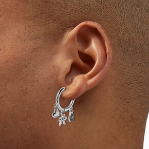 Silver-tone Charm 16mm Clicker Hoop Earrings,