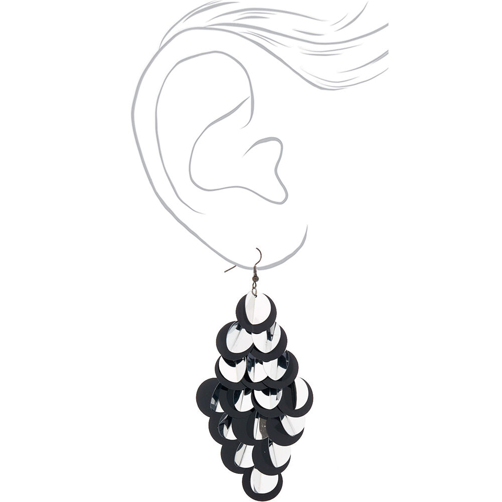 4" Oversized Sequin Drop Earrings - Black,