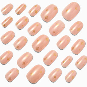 Gold Glitter Celestial Medium Oval Vegan Faux Nail Set - 24 Pack,