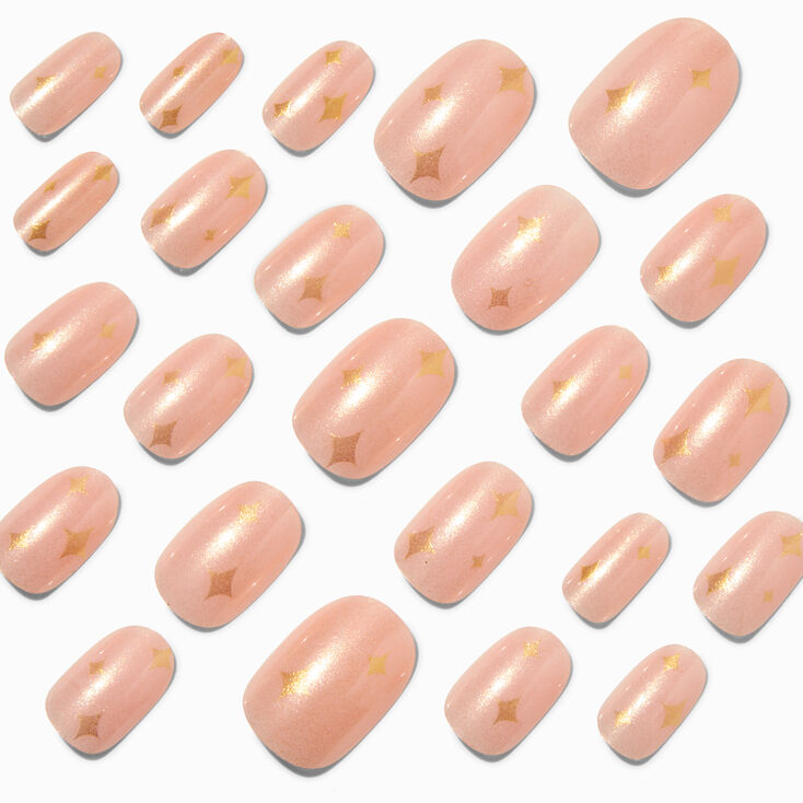 Gold Glitter Celestial Medium Oval Vegan Faux Nail Set - 24 Pack,