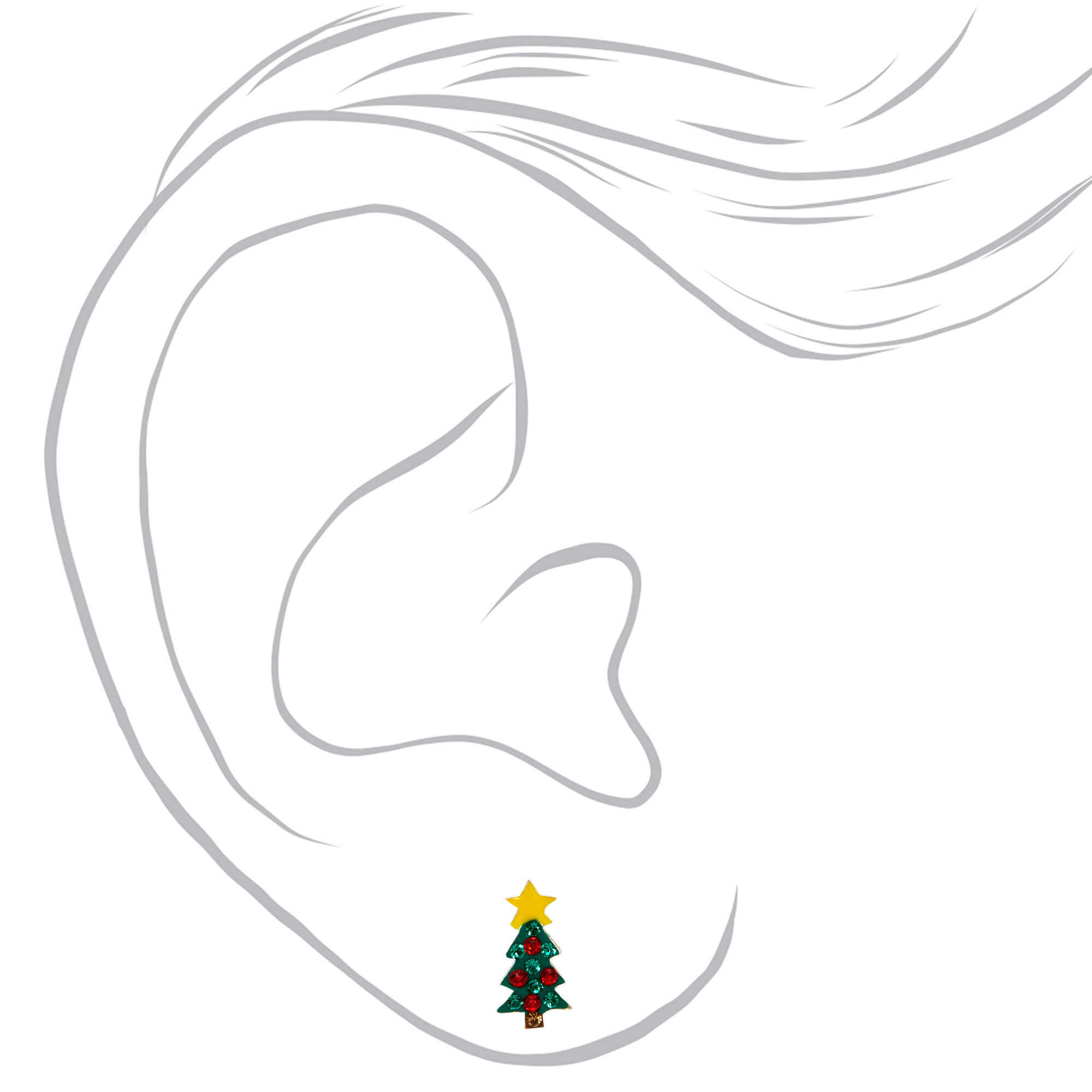 Clous d’oreilles sapin de Noël strass rouges et verts couleur argentée,