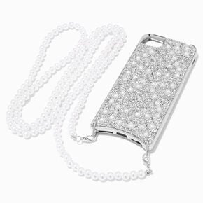 Coque de portable perles d&#39;imitation et strass avec bandouli&egrave;re - Compatible avec iPhone&reg; 6/7/8/SE,