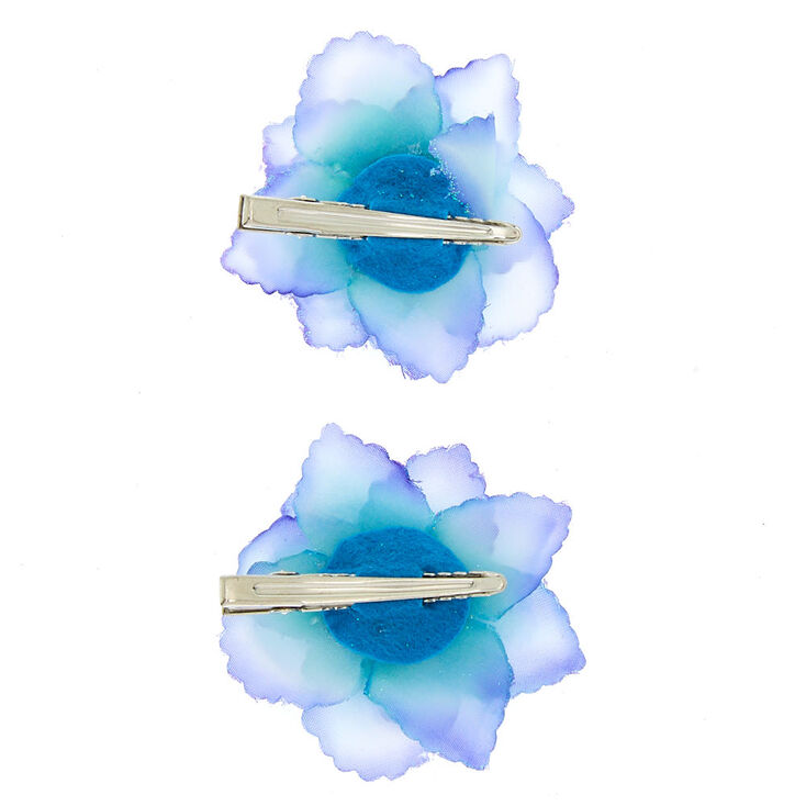 Glitter Flower Hair Clips - 2 Pack, Blue,