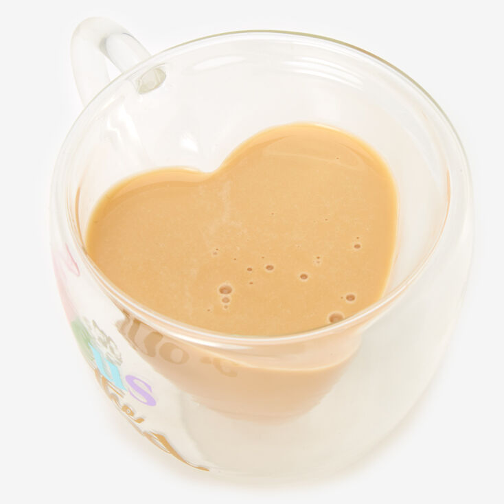 Mug en verre en forme de c&oelig;ur &laquo;&nbsp;Focus On The Good&nbsp;&raquo;,