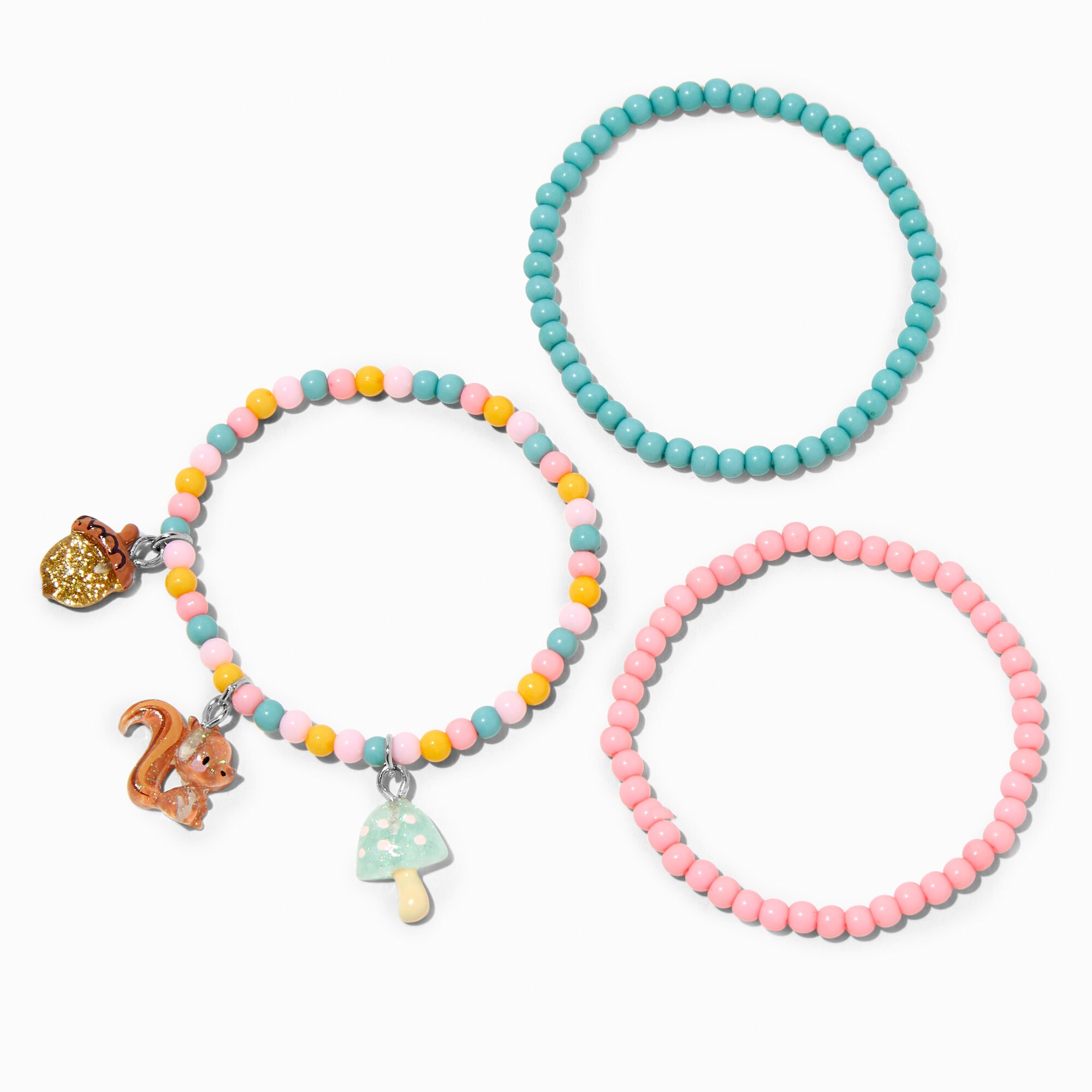 View Claires Club Woodland Critter Seed Bead Stretch Bracelets 3 Pack Rainbow information