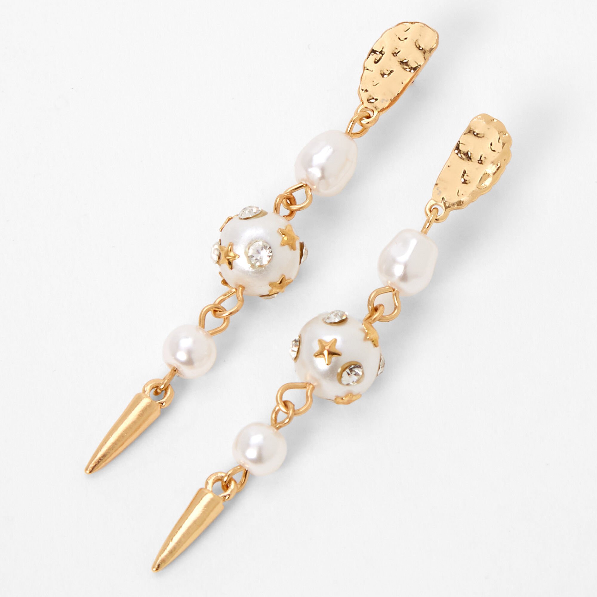 Gold Pearls and Spikes 2.5" Drop Earrings,