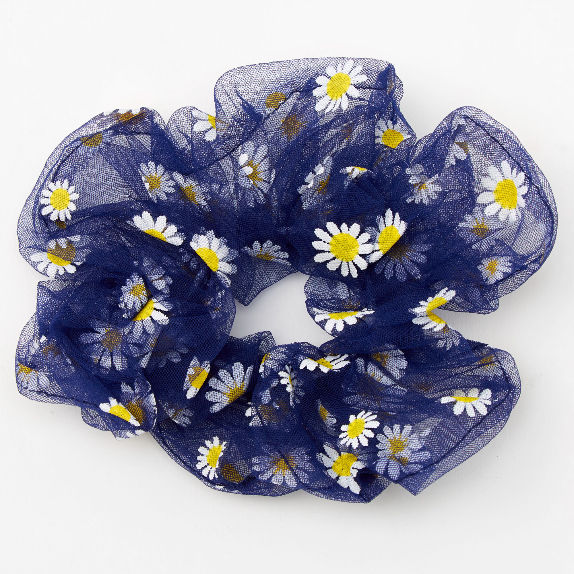Giant Sheer Mesh Daisy Hair Scrunchie - Navy,