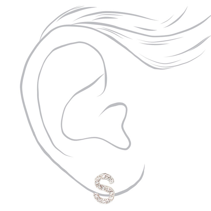 Silver Crystal Initial Stud Earrings - S,