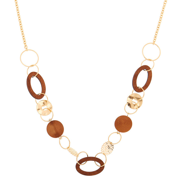 Claire's Collier volumineux à maillons en bois d’imitation et couleur doré