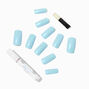 Glazed Blue Long Square Vegan Faux Nail Set - 24 Pack,
