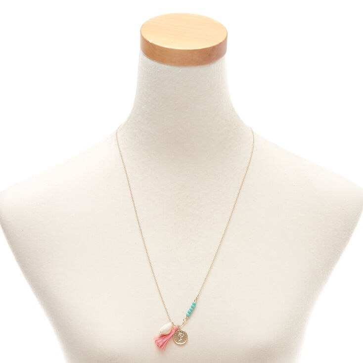 Gold Cowrie Shell Coin Pendant Necklace,