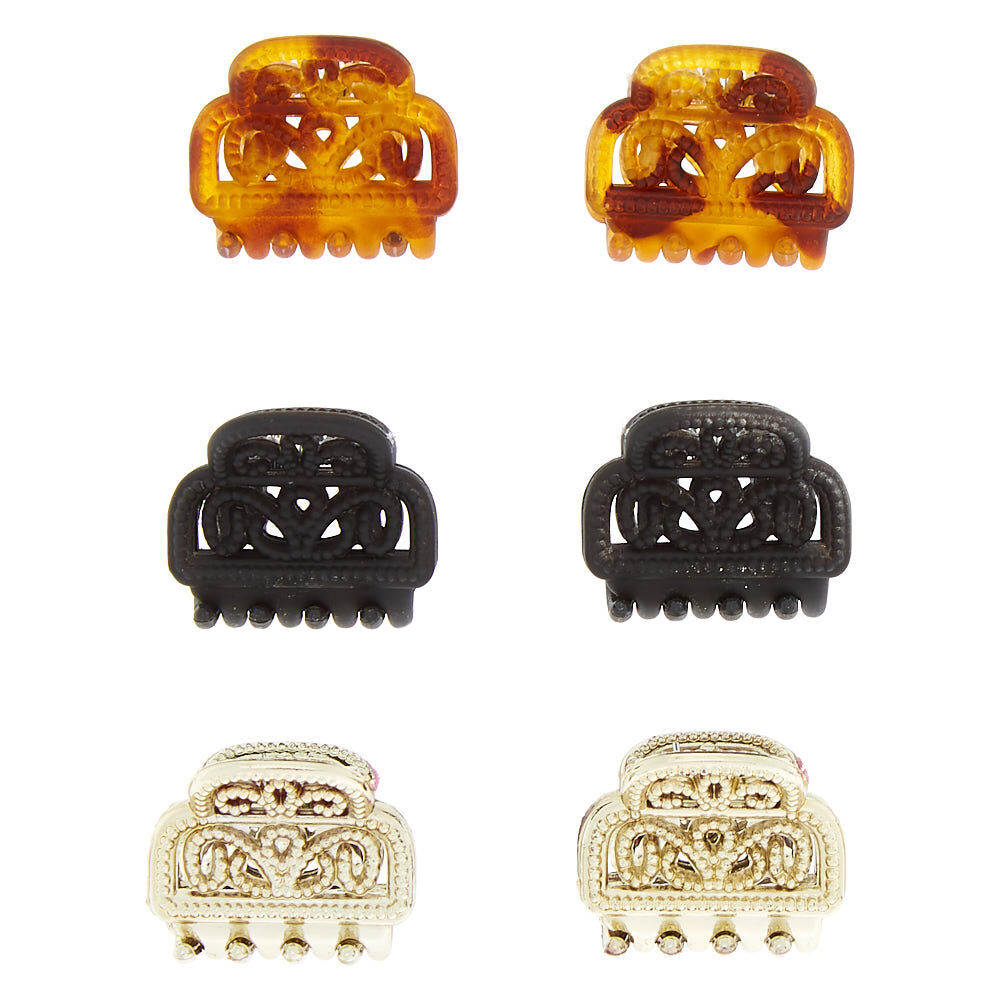 Neutral Filigree Mini Hair Claws - 6 Pack,
