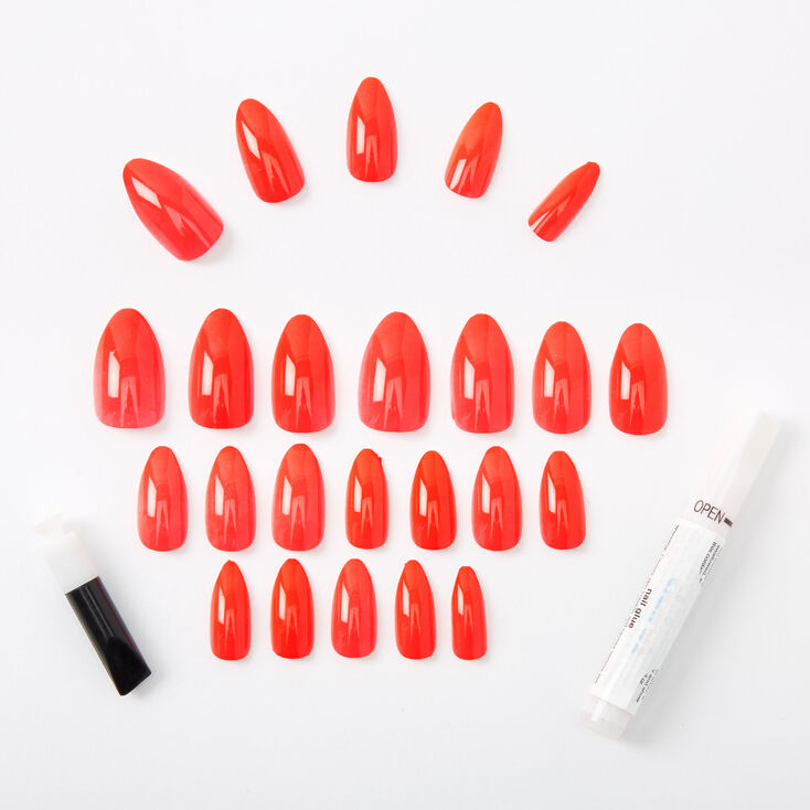 Glossy Stiletto Faux Nail Set - Coral, 24 Pack,