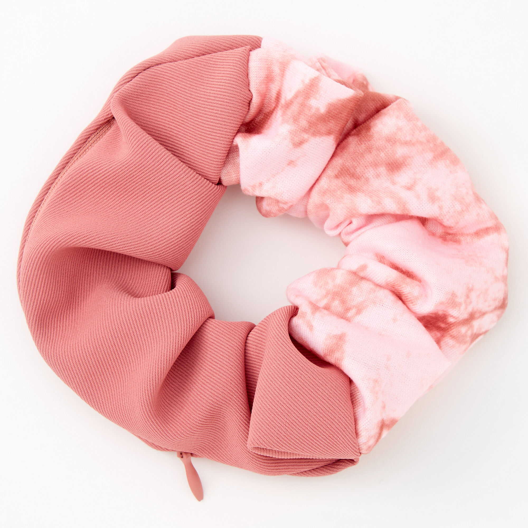 Tie Dye Zip Pocket Hair Scrunchie - Pink,