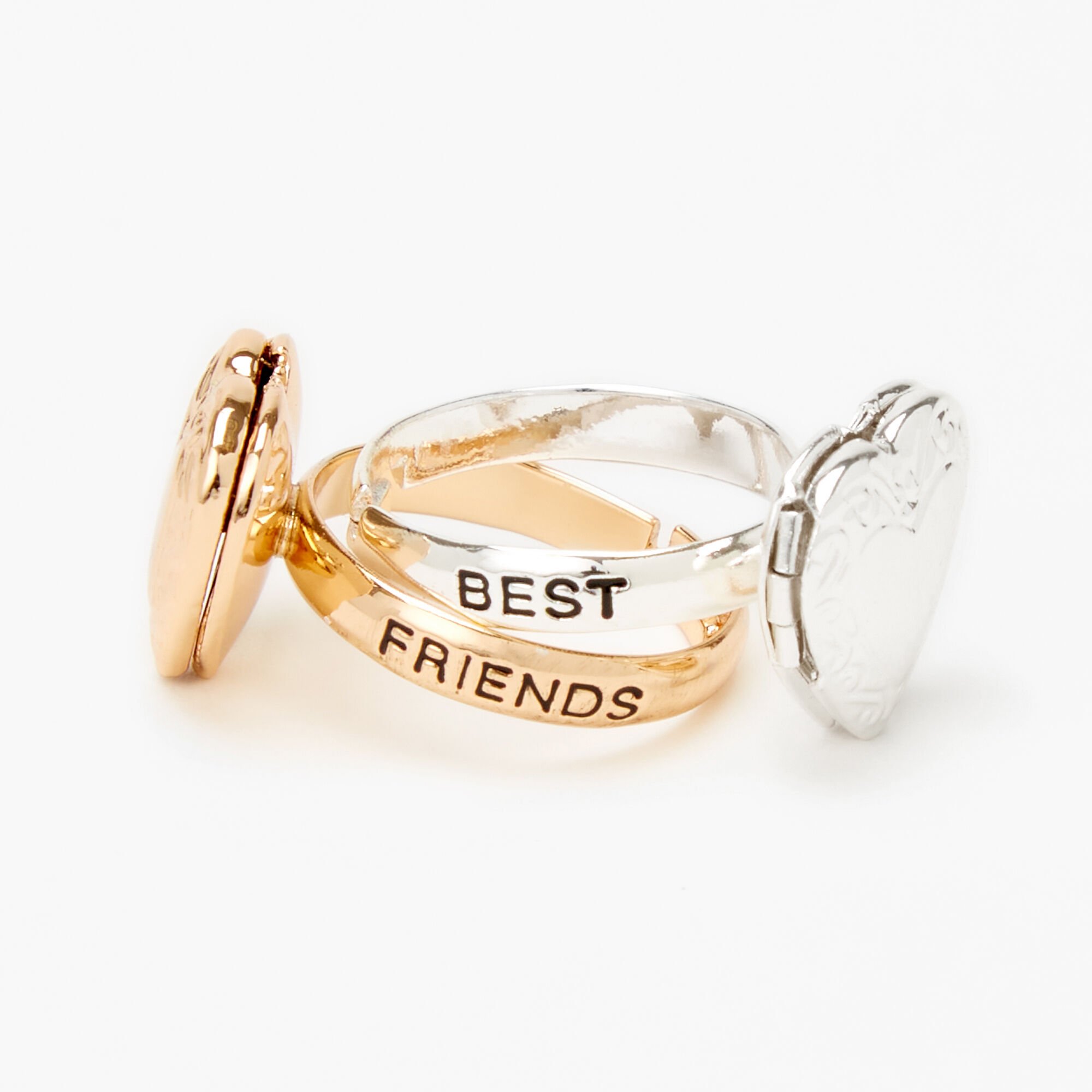 Mixed Metal Best Friends Heart Locket Rings - 2 Pack,
