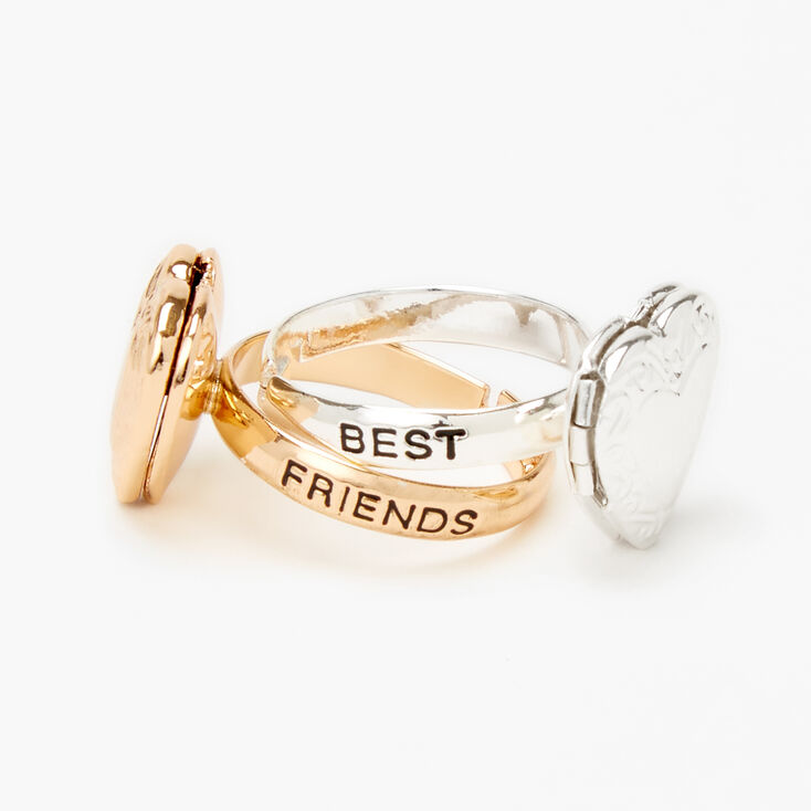 Mixed Metal Best Friends Heart Locket Rings - 2 Pack,