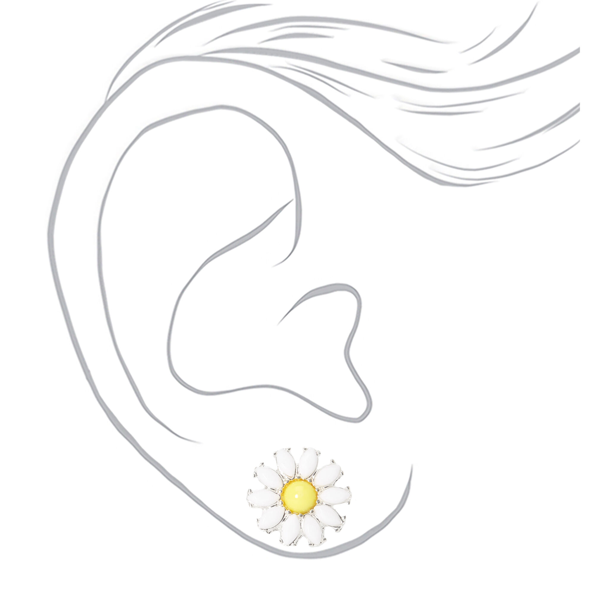 White Daisy Flower Stud Earrings,