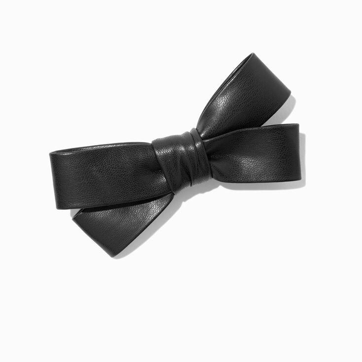 Black Leather Hair Bow Clip,