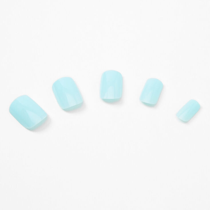 Glossy Square Faux Nail Set - Pale Blue, 24 Pack,
