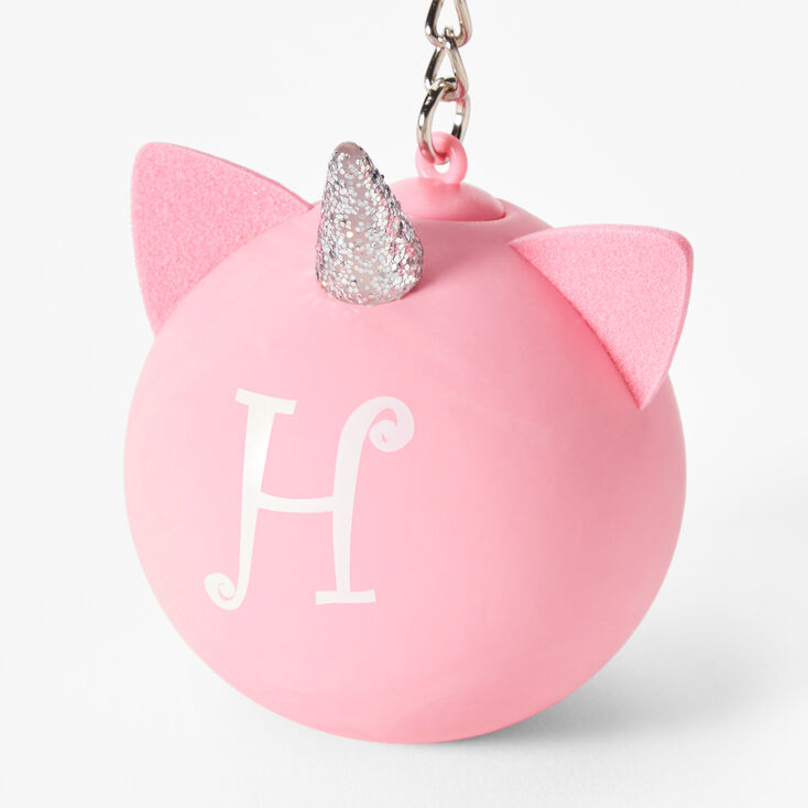 Initial Unicorn Stress Ball Keychain - Pink, H,
