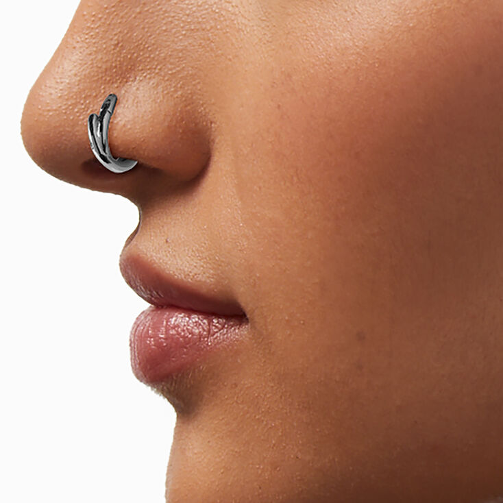 18G Silver-tone Stainless Steel Cubic Zirconia Twist Nose Hoops - 3 Pack,