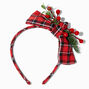 Red Plaid Bow Holiday Berry Headband,