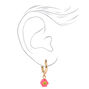 Pink Happy Face Flower 1&#39;&#39; Gold Drop Earrings,