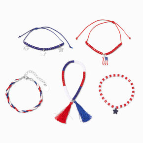 Patriotic Red, White, &amp; Blue Mixed Bracelet Set - 5 Pack,