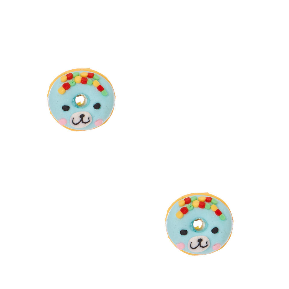 Bear Blue Doughnut Stud Earrings,