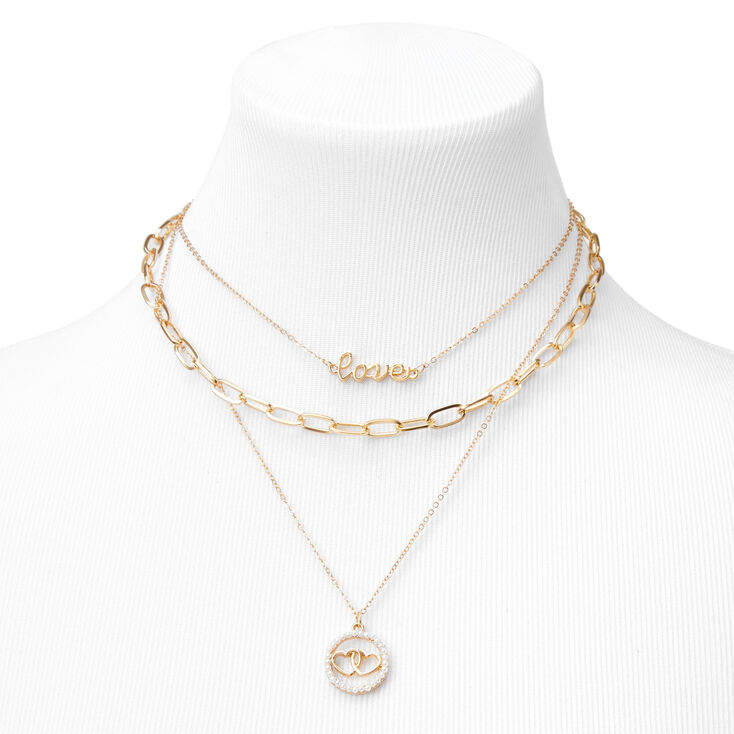 Gold Interlocking Hearts Multi Strand Necklace,