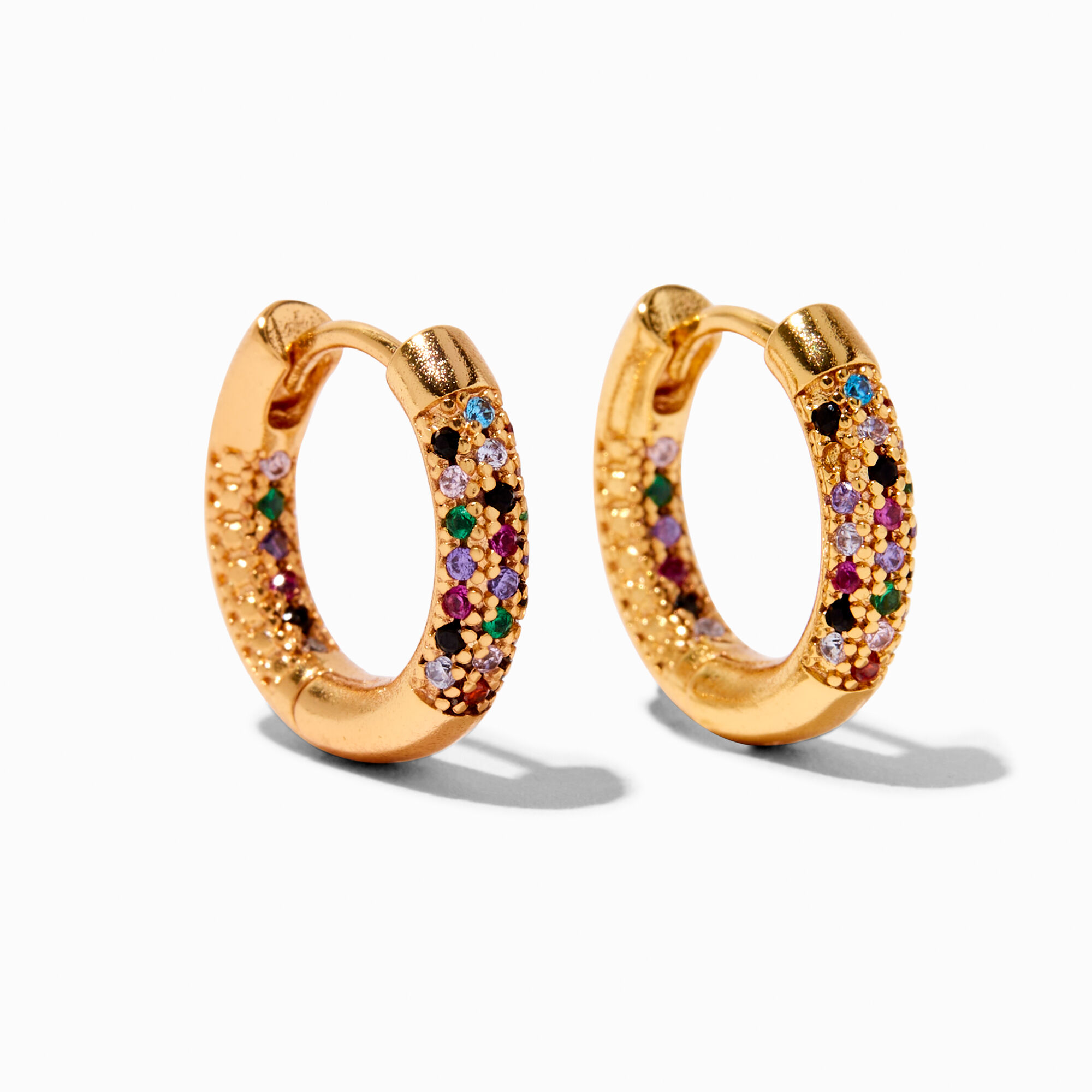 C LUXE by Claire s 18k Yellow Gold Plated Rainbow Cubic Zirconia 12MM Hoop Earrings