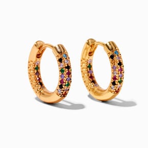 C LUXE by Claire&#39;s 18k Yellow Gold Plated Rainbow Cubic Zirconia 12MM Hoop Earrings,