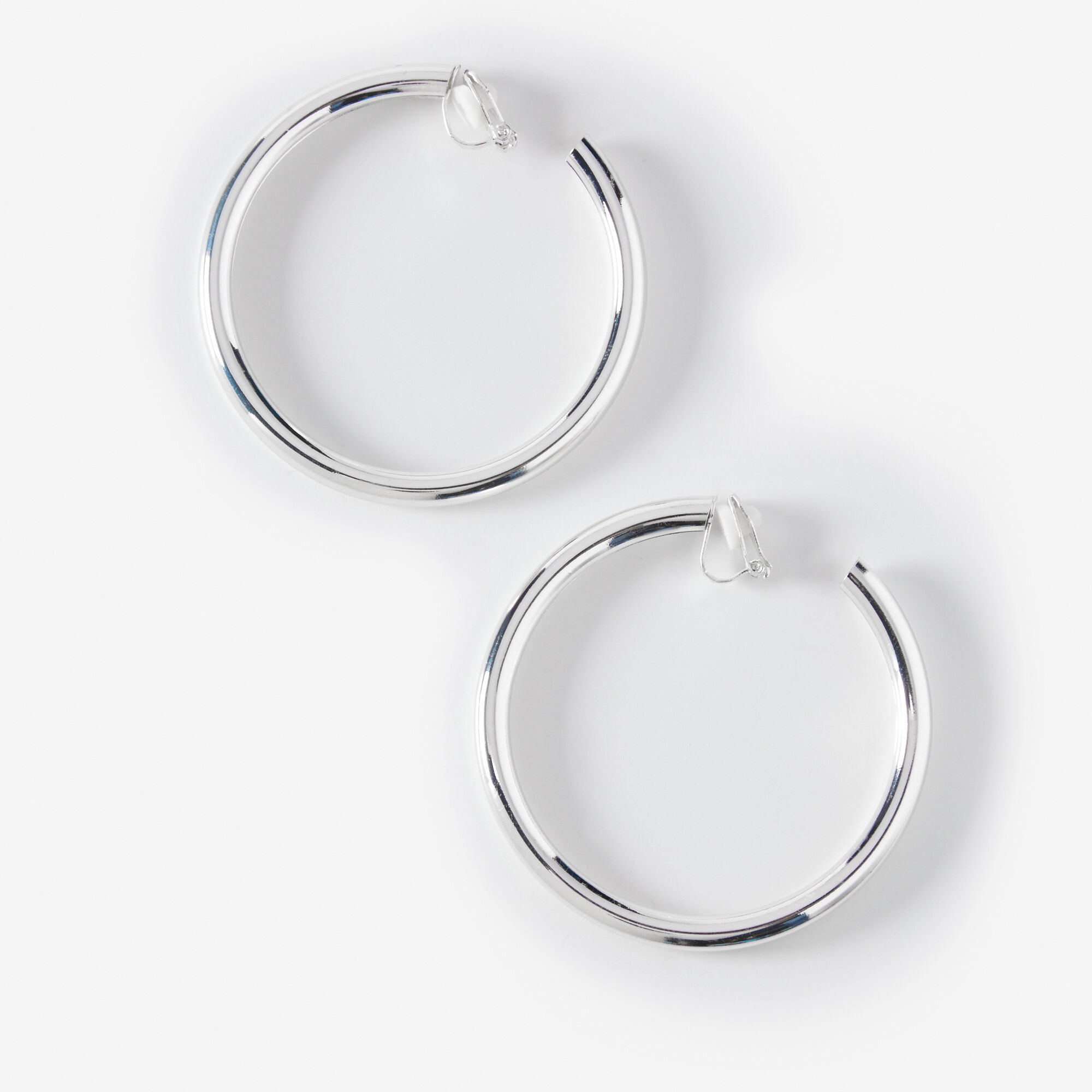 View Claires Tone 60MM Clip On Hoop Earrings Silver information