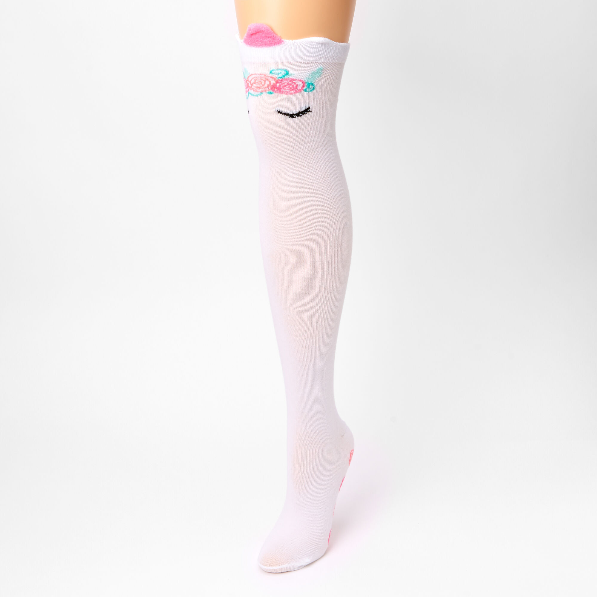 Unicorn Over The Knee Socks - White,