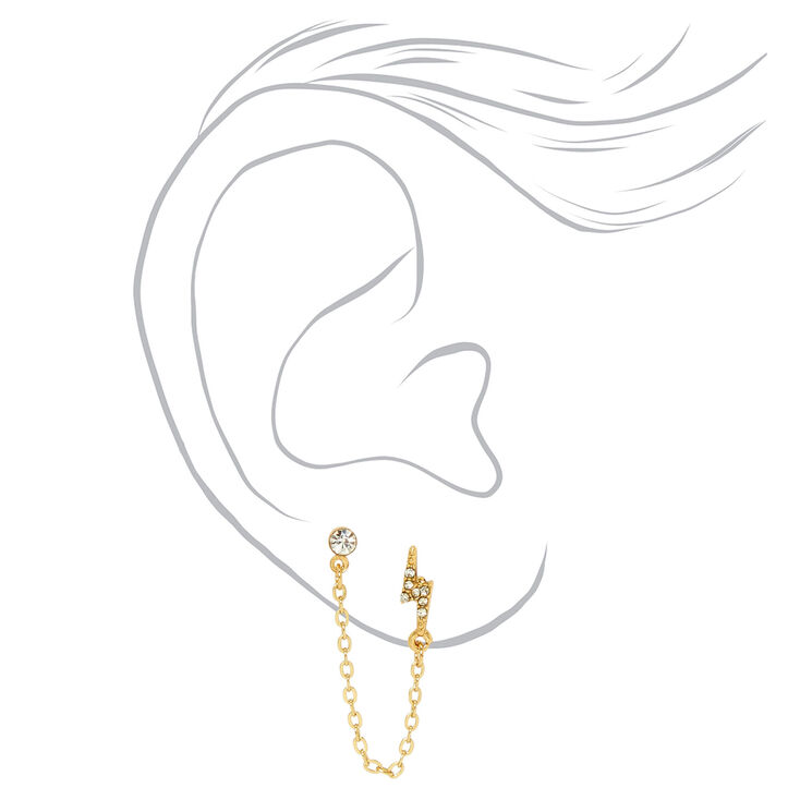 14k Gold Plated 1&quot; Lighning Bolt Chain Drop Earrings,