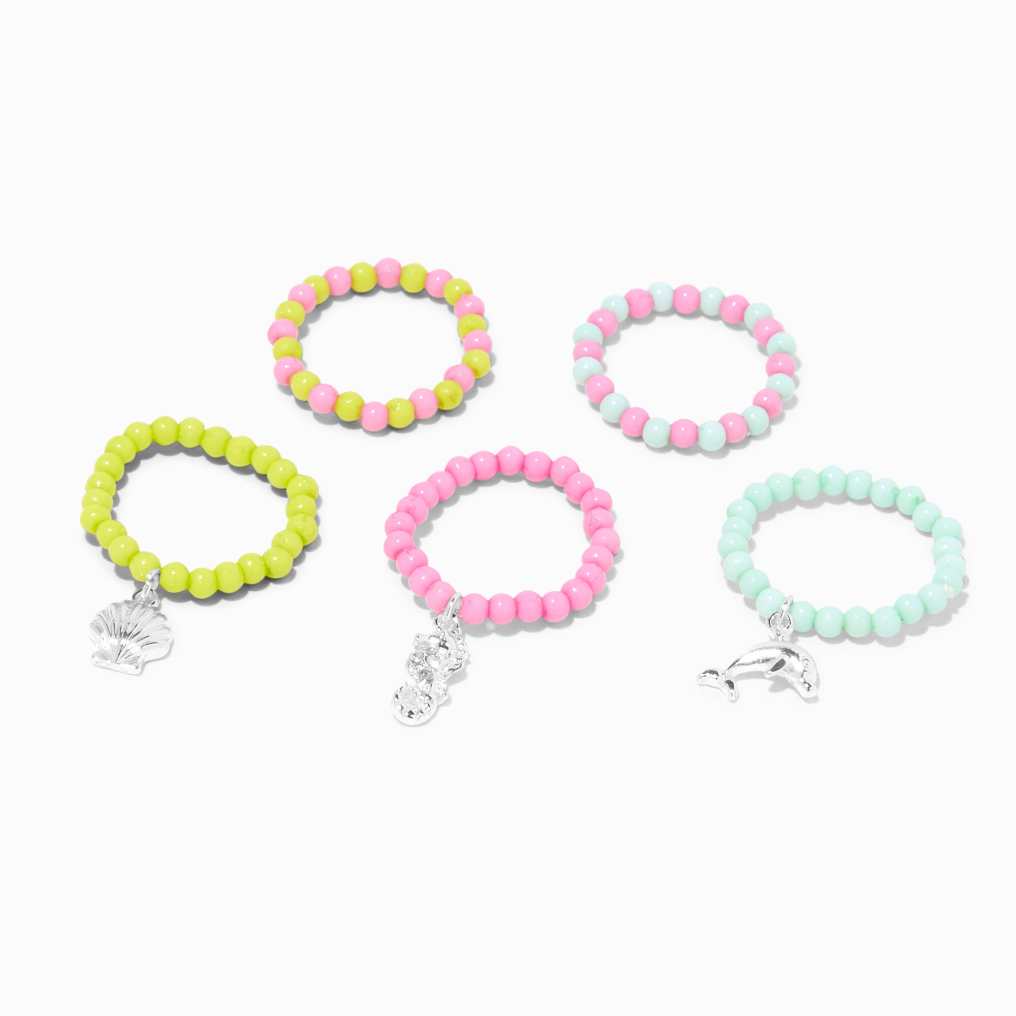 View Claires Club Sea Beaded Stretch Rings 5 Pack information