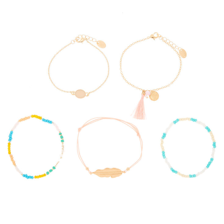 Gold Festival Feather Bracelets - 5 Pack,