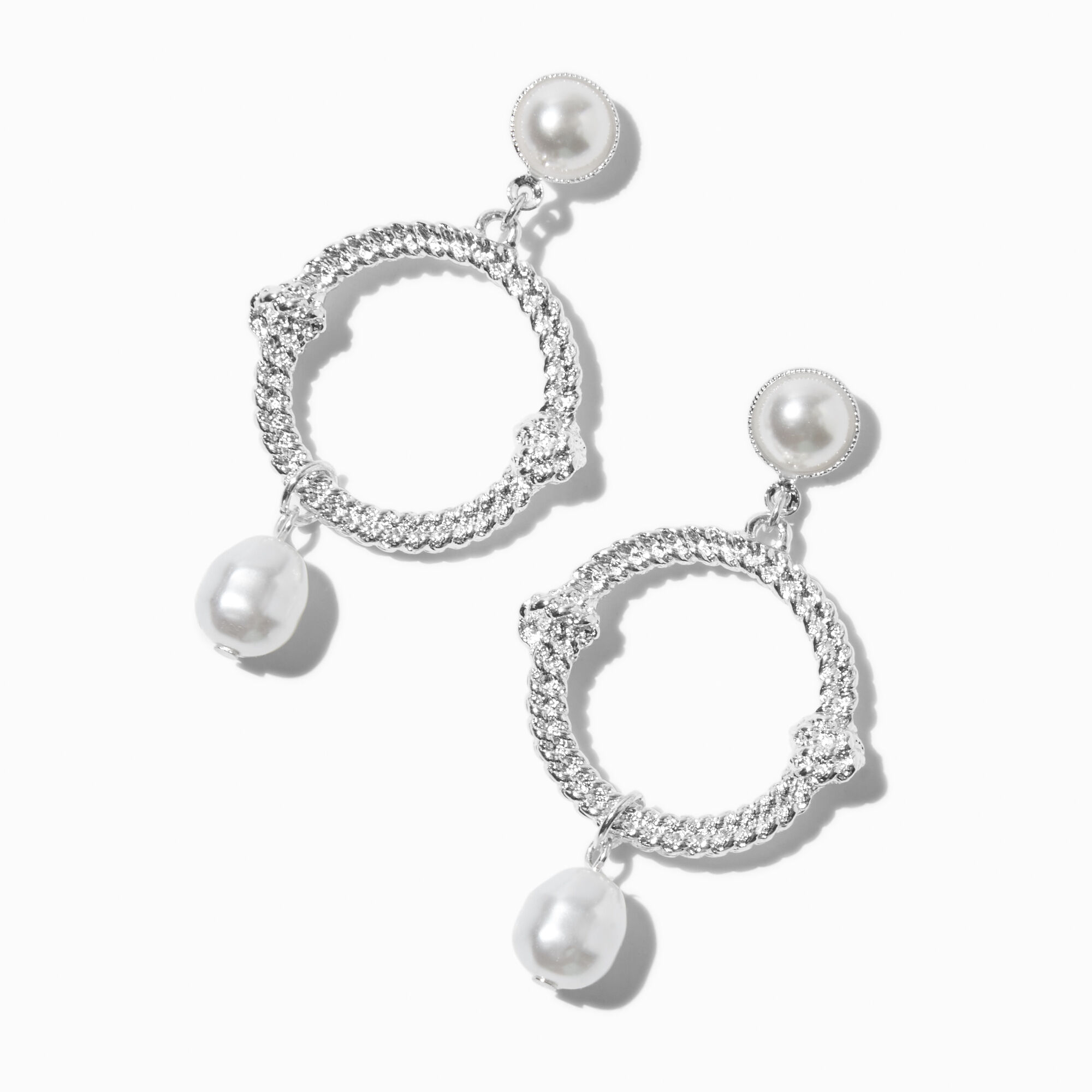 Pendantes 5 cm perles d’imitation circulaires couleur argentée,