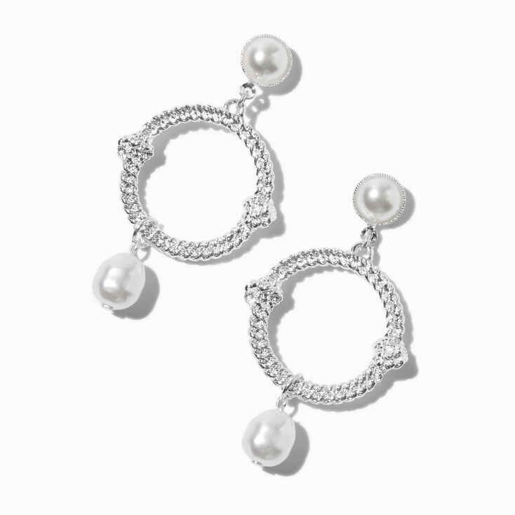 Silver-tone Roundabout Pearl 2&quot; Drop Earrings ,