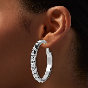 Silver-tone 60mm Studded Hoop Earrings,