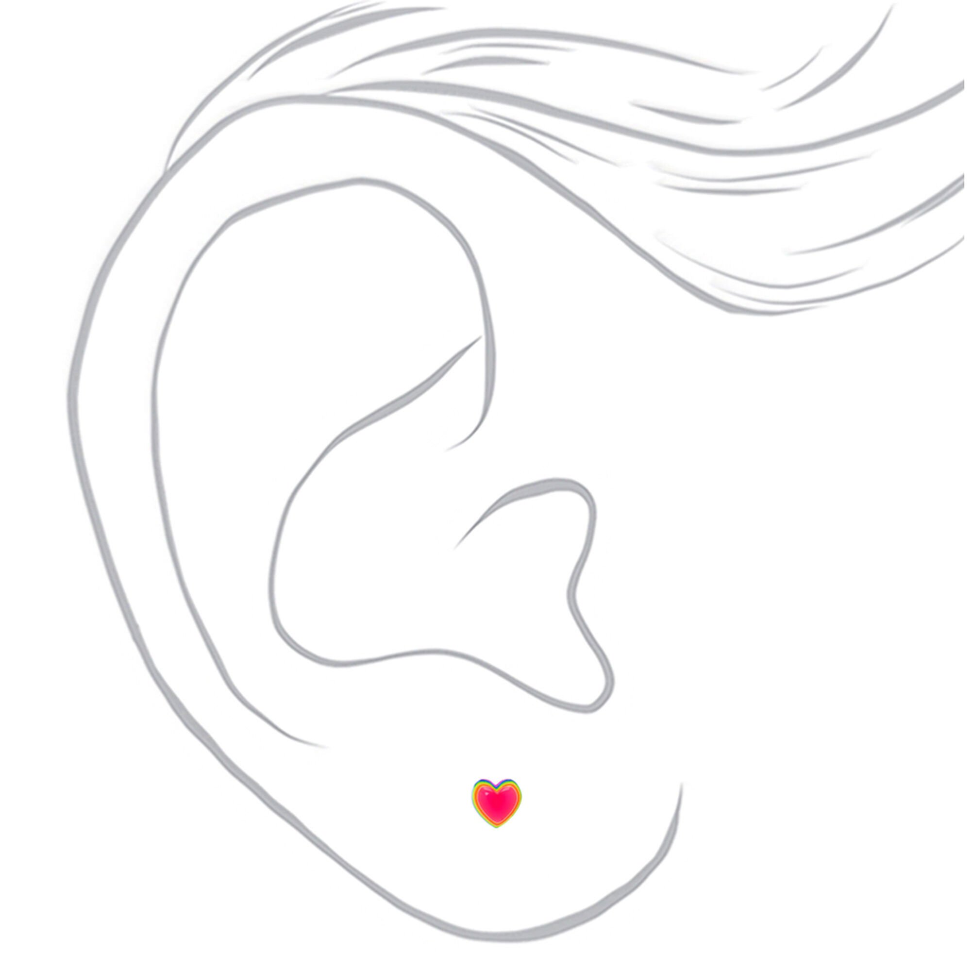 Sterling Silver Post Neon Rainbow Heart Stud Earrings,